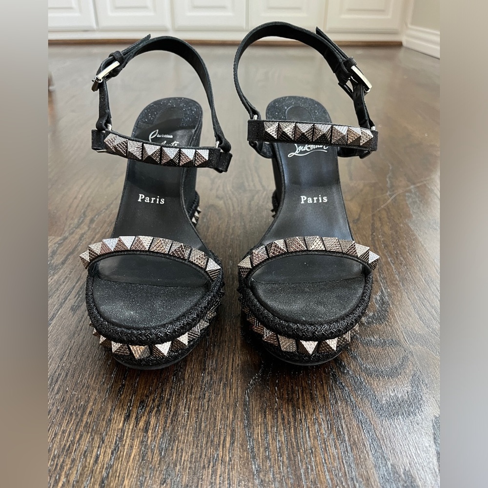 Christian Louboutain Pyraclou Black Wedge.